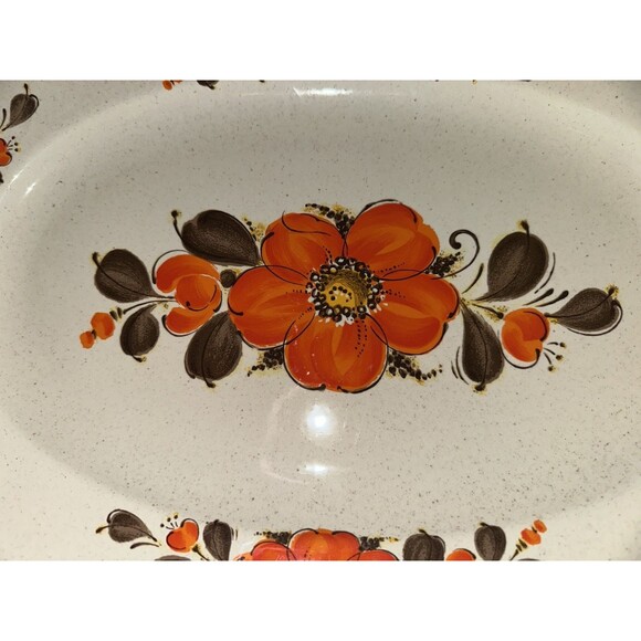 MCM Vintage 1970s Sanko-Ware Show Pans Metal Enamel Orange Poppies Large Platter - Picture 4 of 7